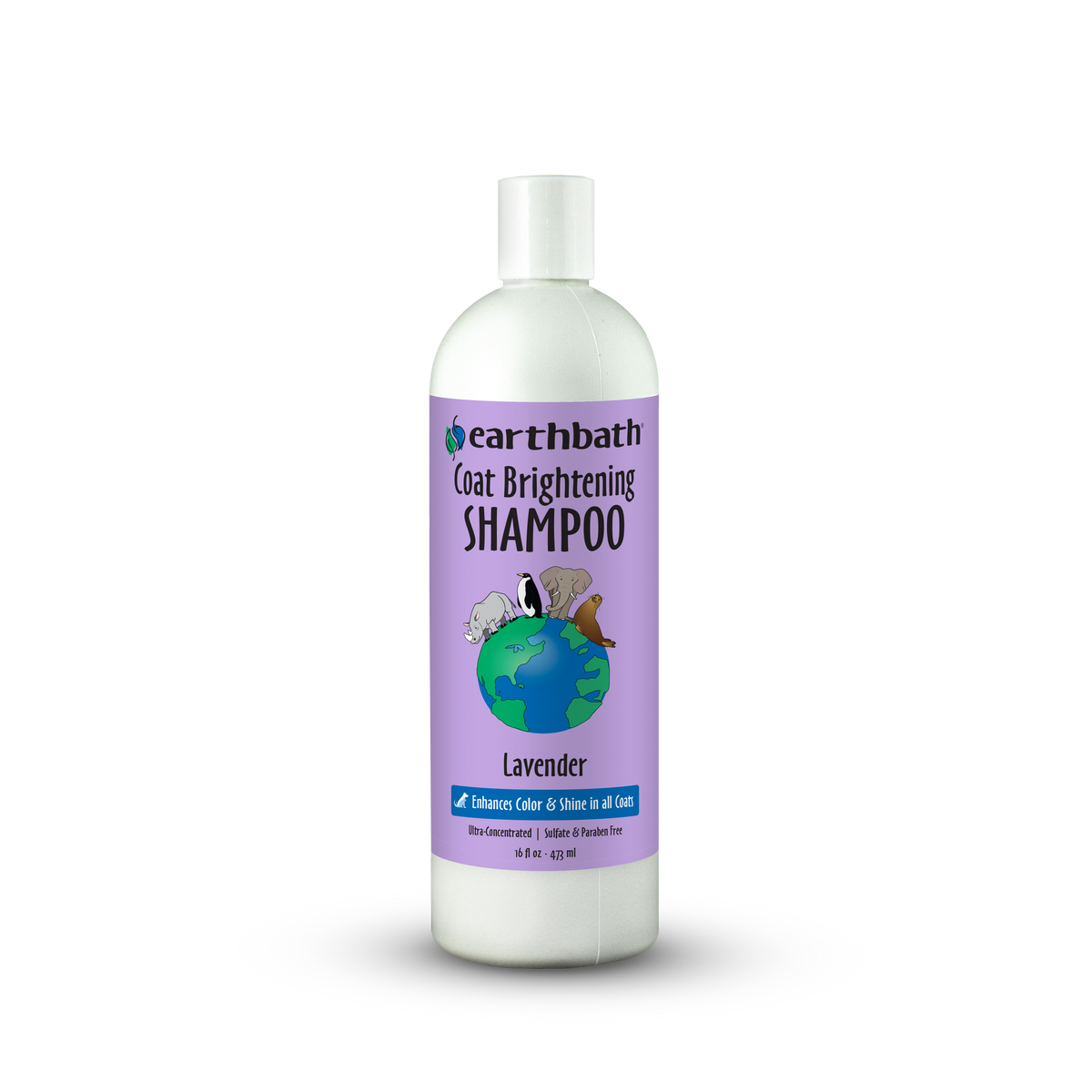 Bottle of Earthbath Coat Brightening Shampoo on a white background