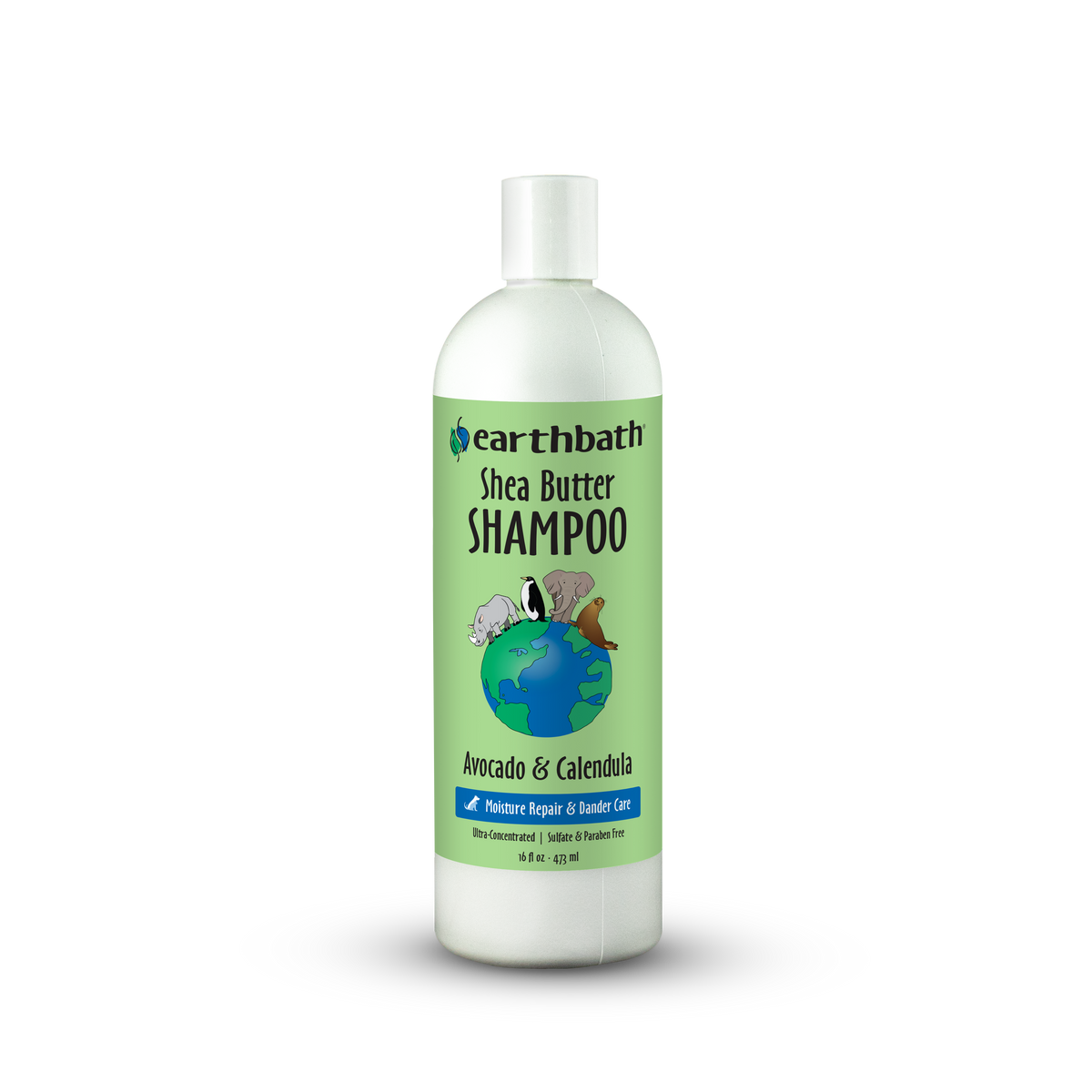 Bottle of Earthbath Shea Butter Shampoo on a white background