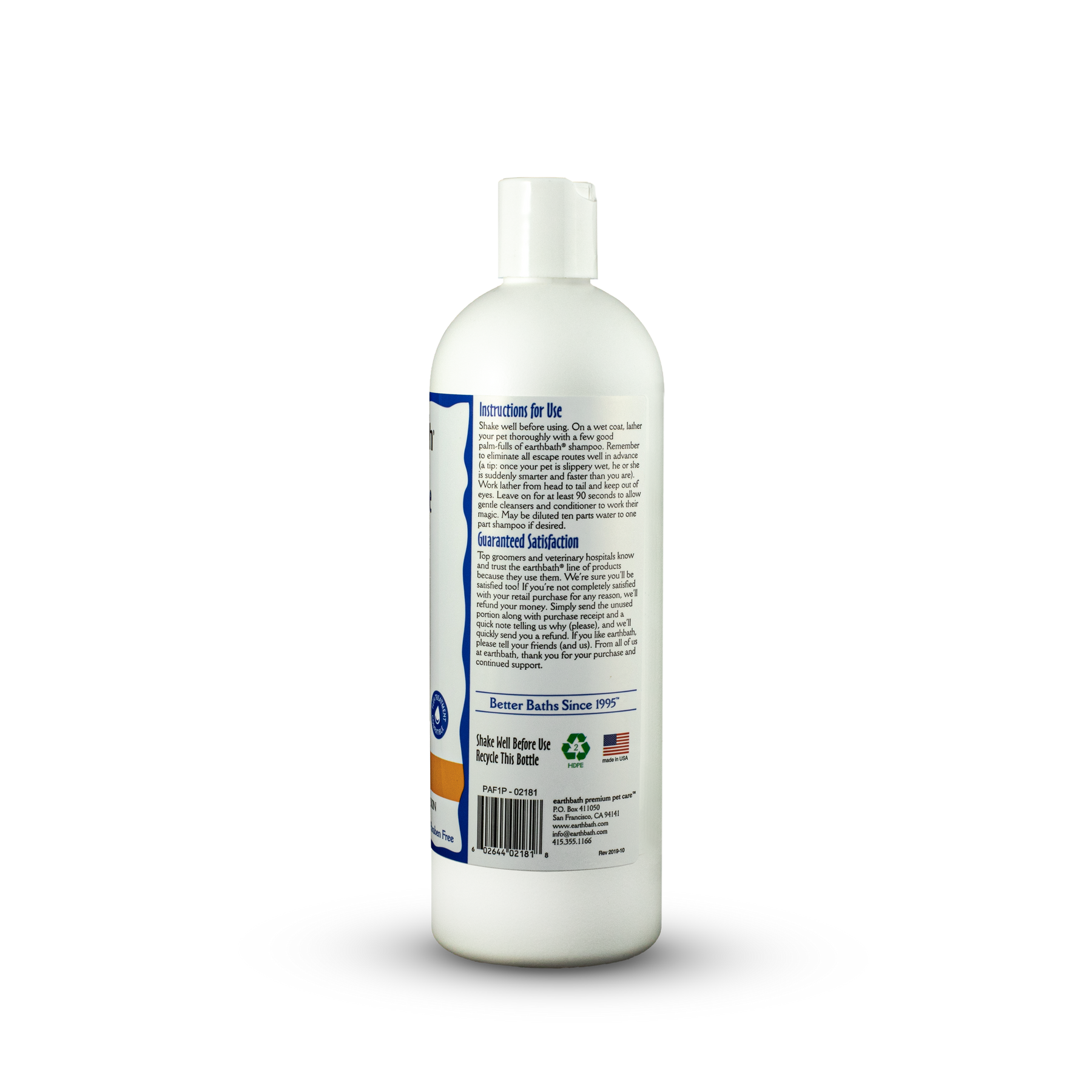 earthbath® Oatmeal & Aloe Shampoo, Fragrance Free, Helps Relieve Itchy Dry Skin, Made in USA, 16 oz