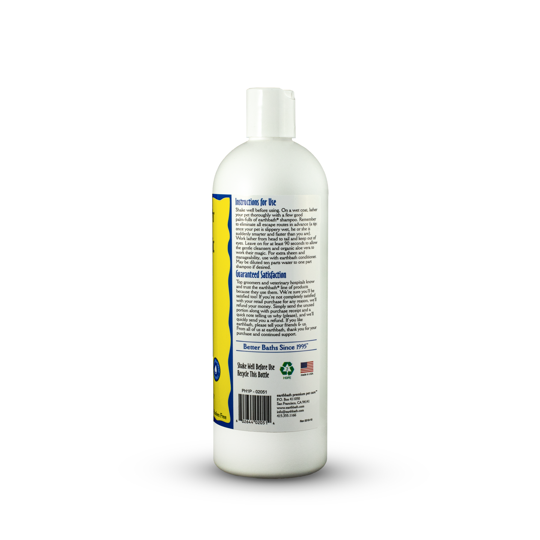 earthbath® Hypo-Allergenic Shampoo, Fragrance Free, For Sensitive Skin, Made in USA, 16 oz
