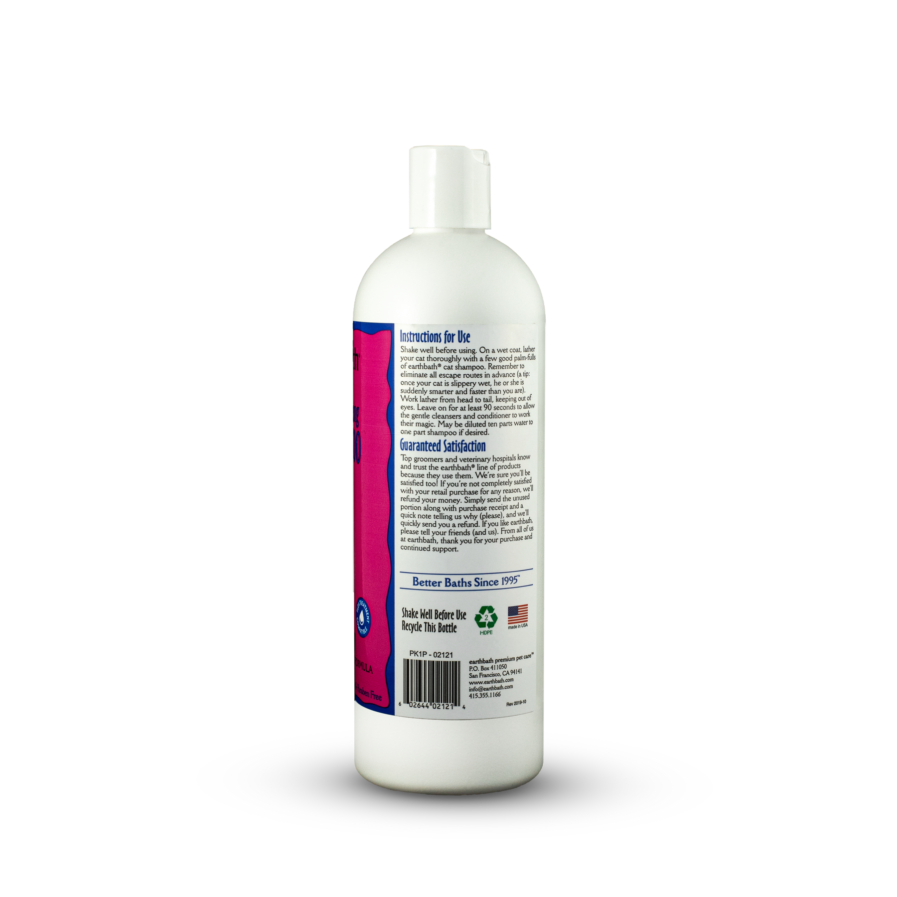 earthbath® 2-in-1 Conditioning Cat Shampoo, Light Wild Cherry, Extra Gentle Conditioning Formula, Made in USA, 16 oz