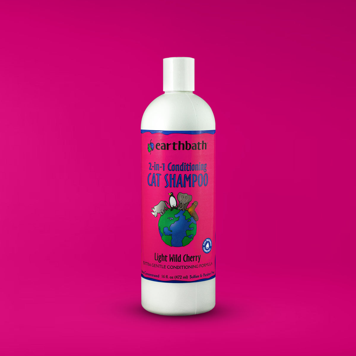 earthbath® 2-in-1 Conditioning Cat Shampoo, Light Wild Cherry, Extra Gentle Conditioning Formula, Made in USA, 16 oz
