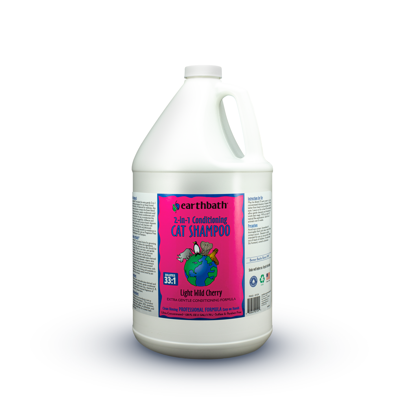 earthbath® 2-in-1 Conditioning Cat Shampoo, Light Wild Cherry, Extra Gentle Conditioning Formula, 128 oz