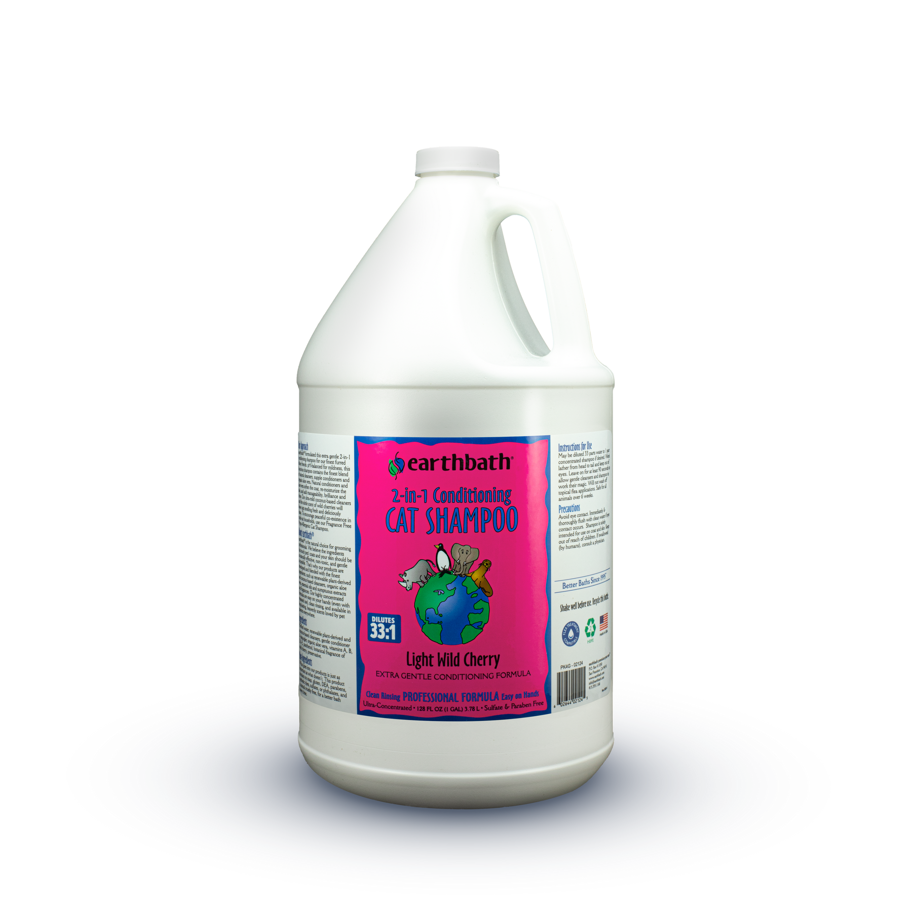 earthbath® 2-in-1 Conditioning Cat Shampoo, Light Wild Cherry, Extra Gentle Conditioning Formula, 128 oz