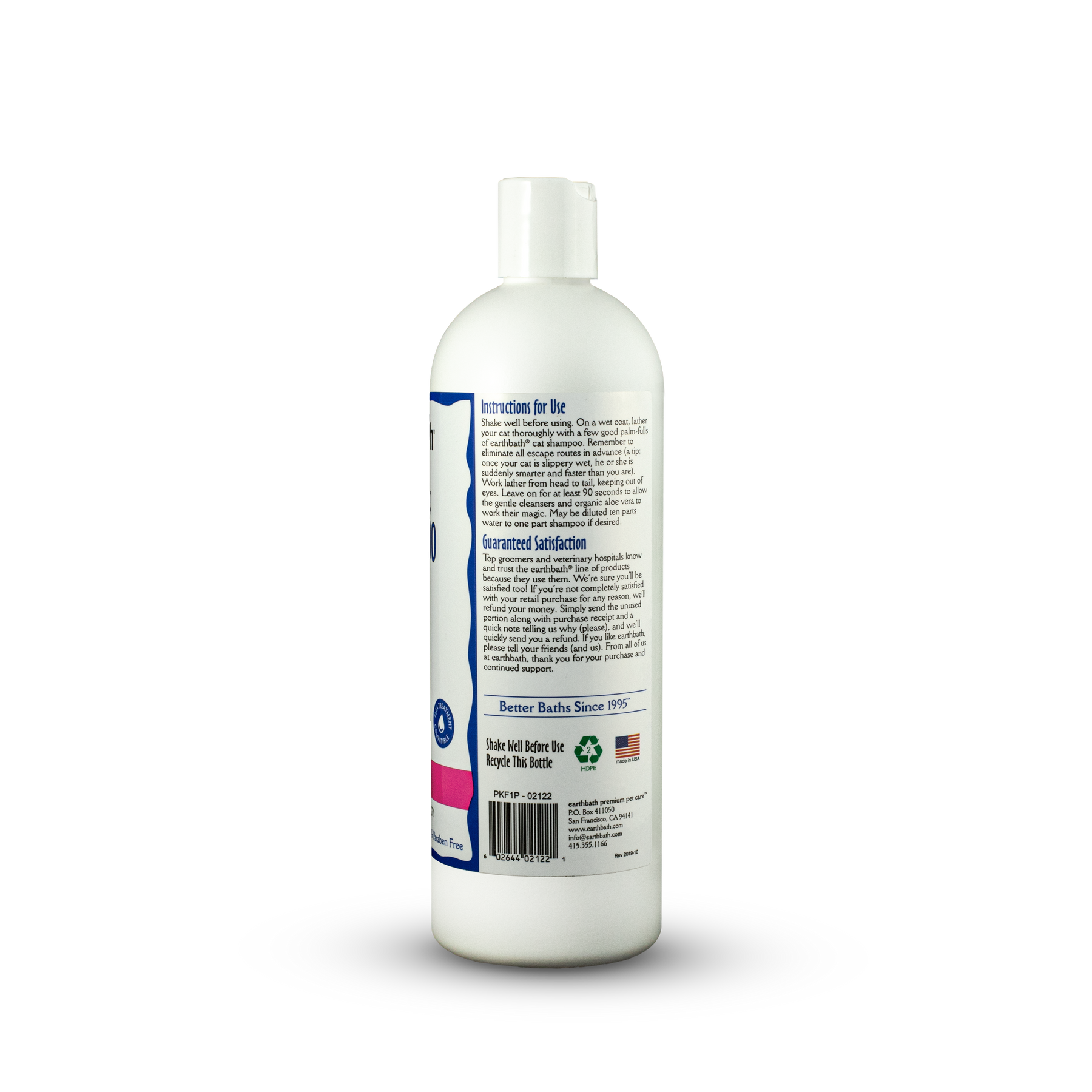 earthbath® Hypo-Allergenic Cat Shampoo, Fragrance Free, for Sensitive Skin, Made in USA, 16 oz