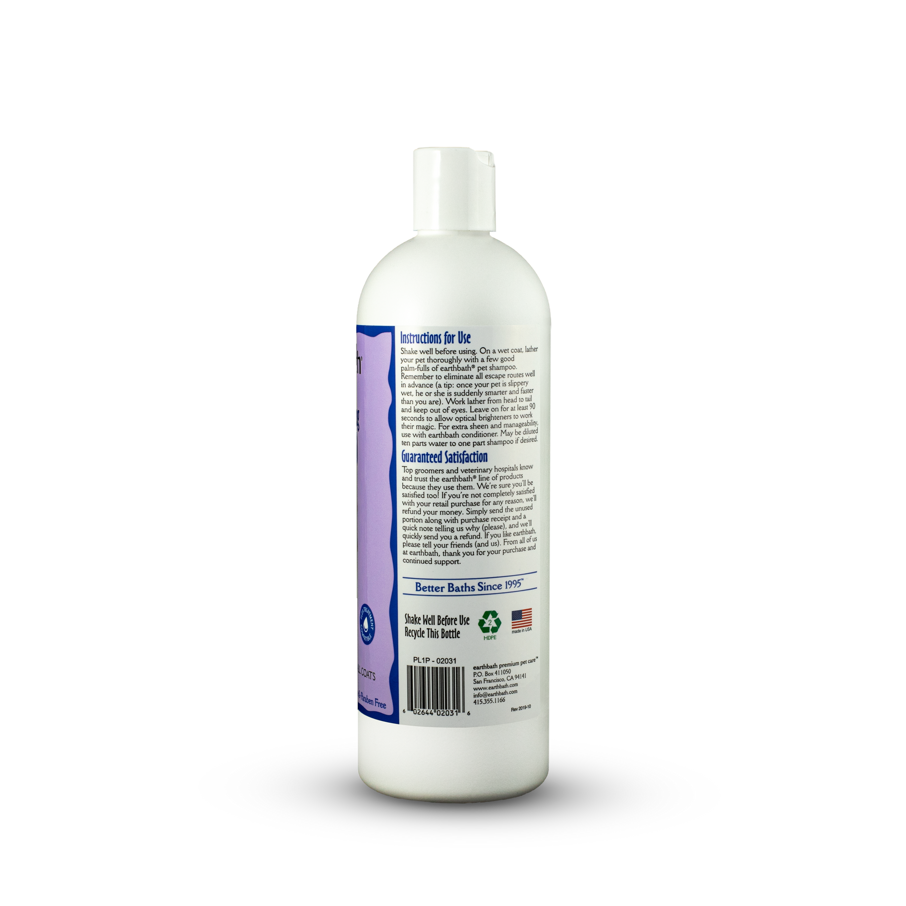 earthbath® Coat Brightening Shampoo, Lavender, Enhances Color & Shine in All Coats, Made in USA, 16 oz