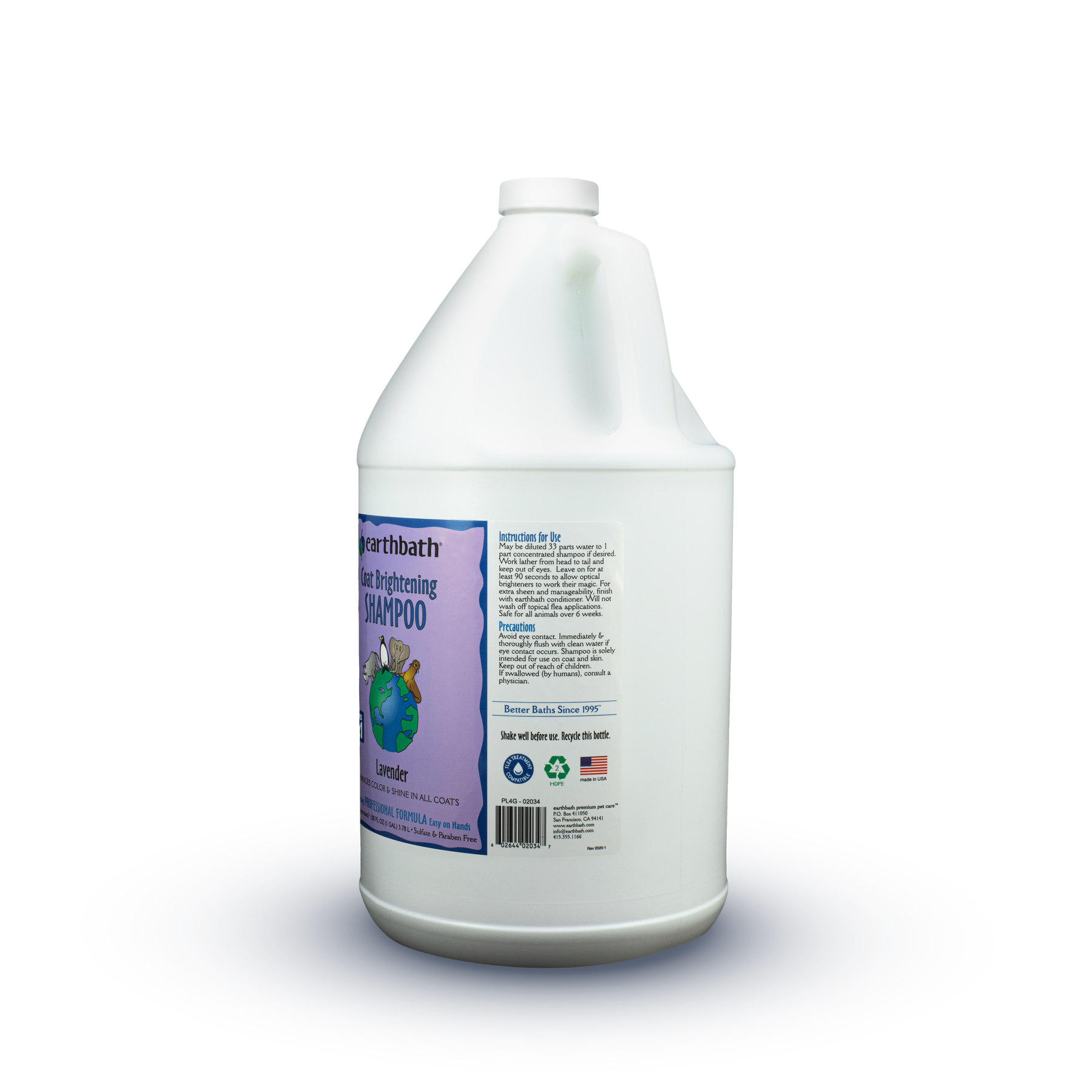 earthbath® Coat Brightening Shampoo, Lavender, Enhances Color & Shine in All Coats, Made in USA, 128 oz