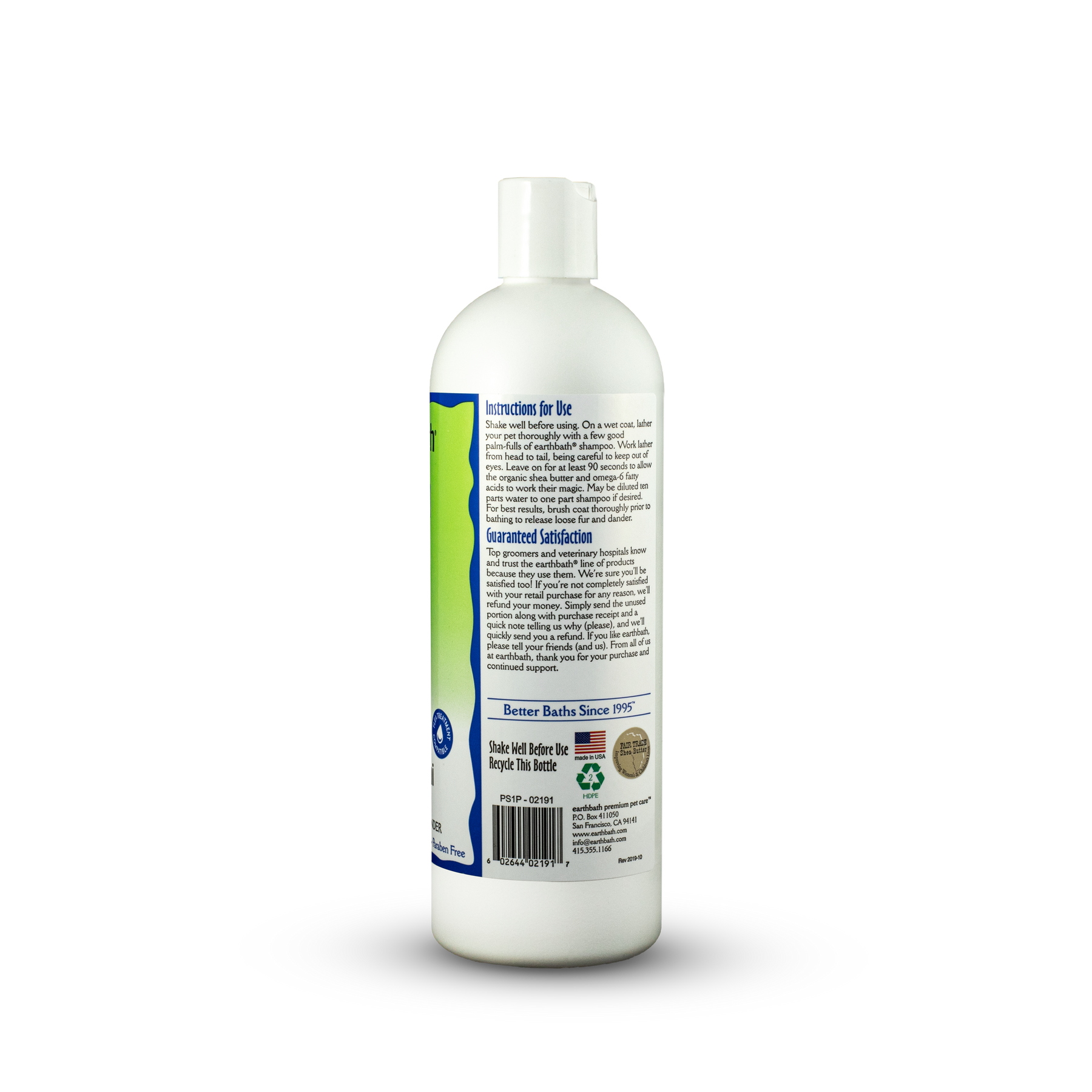 earthbath® Shed Control Shampoo, Green Tea & Awapuhi with Organic Fair Trade Shea Butter, Helps Relieve Shedding & Dander, Made in USA, 16 oz