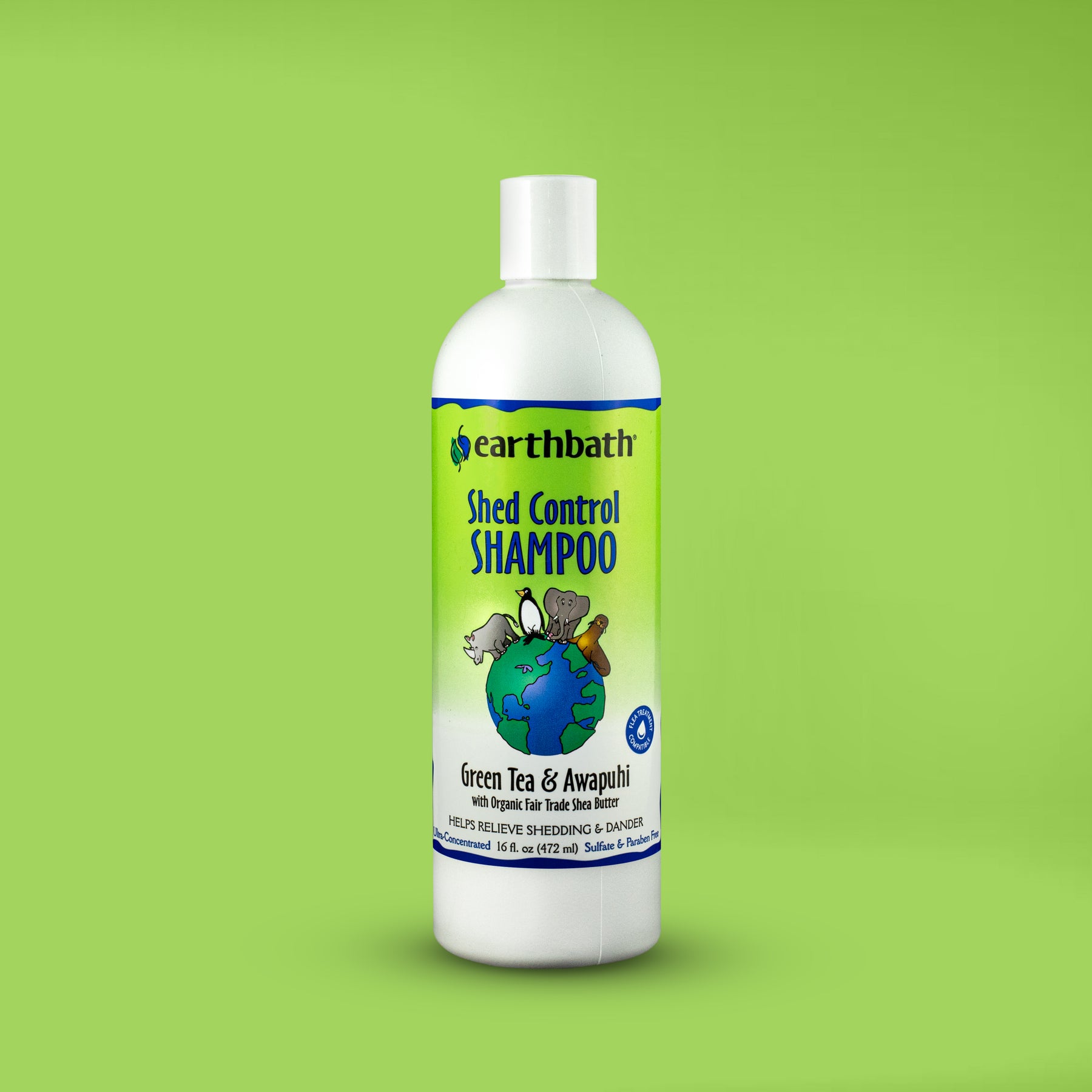 earthbath® Shed Control Shampoo, Green Tea & Awapuhi with Organic Fair Trade Shea Butter, Helps Relieve Shedding & Dander, Made in USA, 16 oz