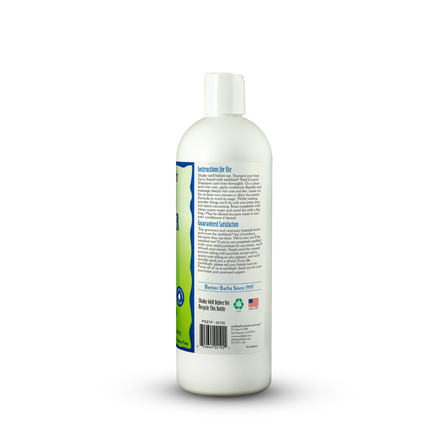earthbath® Shed Control Conditioner, Green Tea & Awapuhi with Organic Fair Trade Shea Butter, Helps Detangle & Relieve Shedding, Made in USA, 16 oz