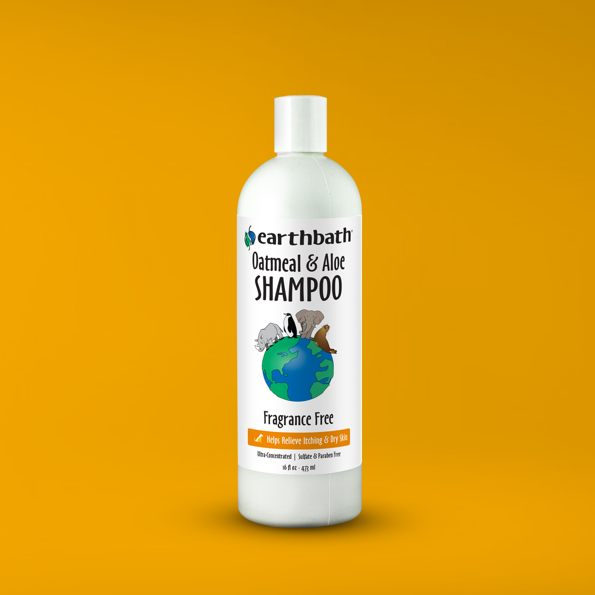 Earthbath Oatmeal & Aloe Shampoo bottle on an orange background