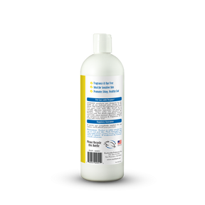 Bottle of pet shampoo with label on a white background