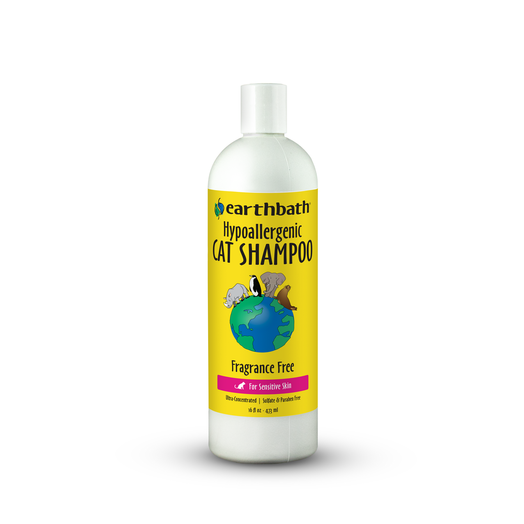 Earthbath hypoallergenic cat shampoo bottle on a white background