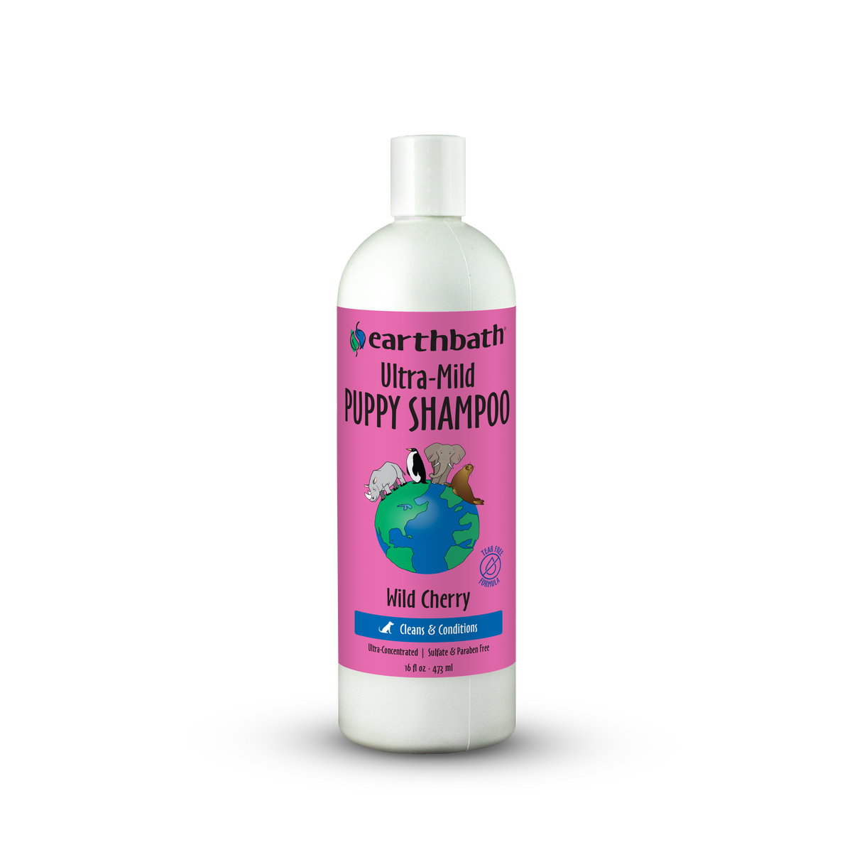 Bottle of Earthbath Ultra-Mild Puppy Shampoo with a pink label on a white background