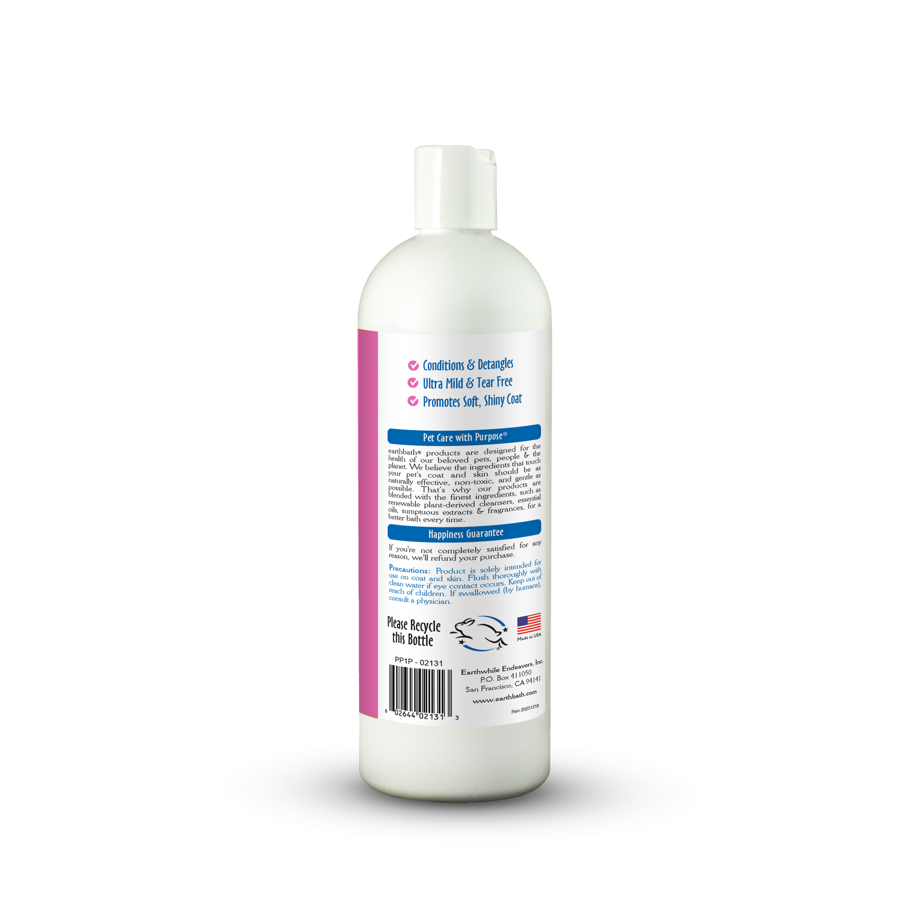 Bottle of pet care product with label on a white background