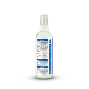 White spray bottle with blue label on a white background