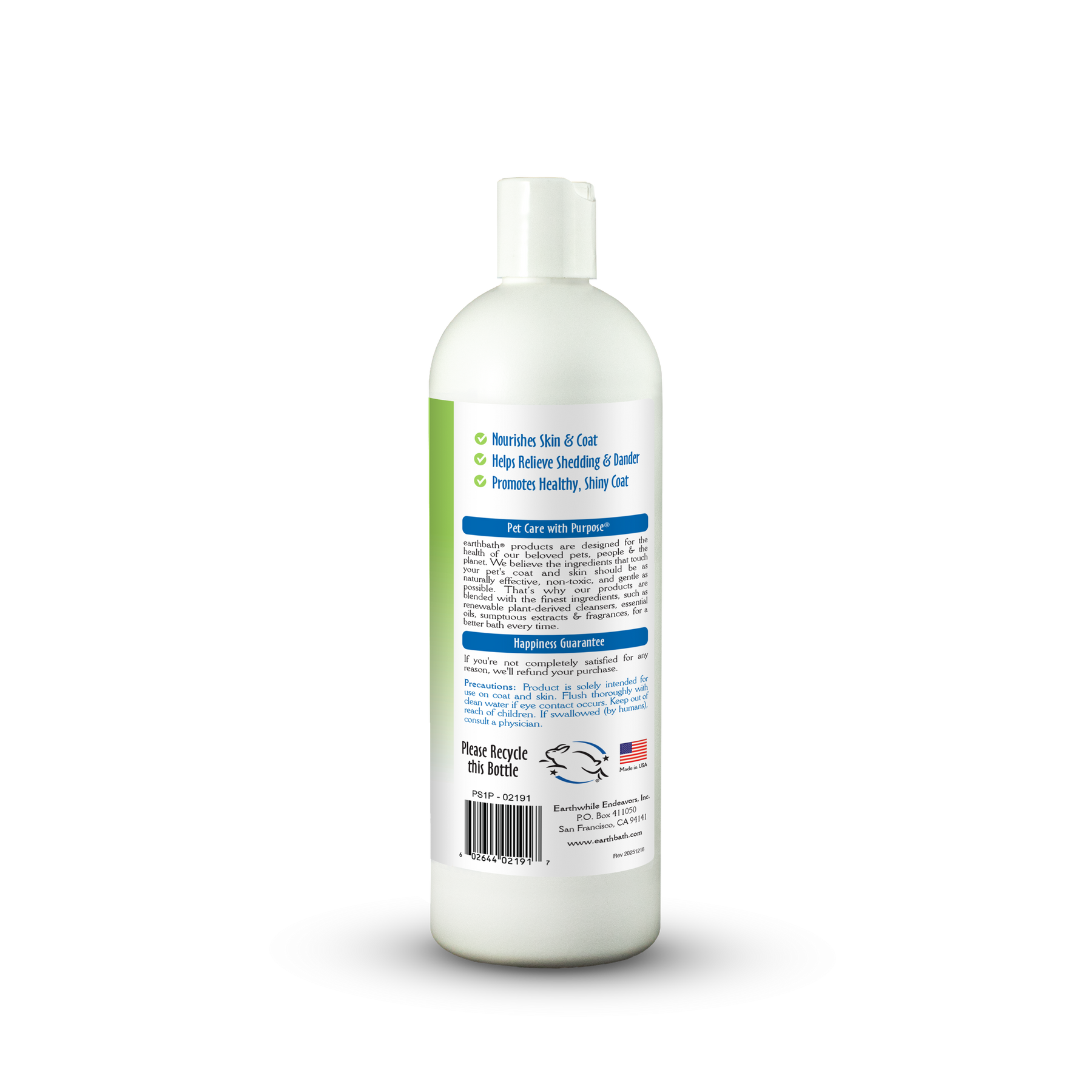 Bottle of pet care product with label on a white background