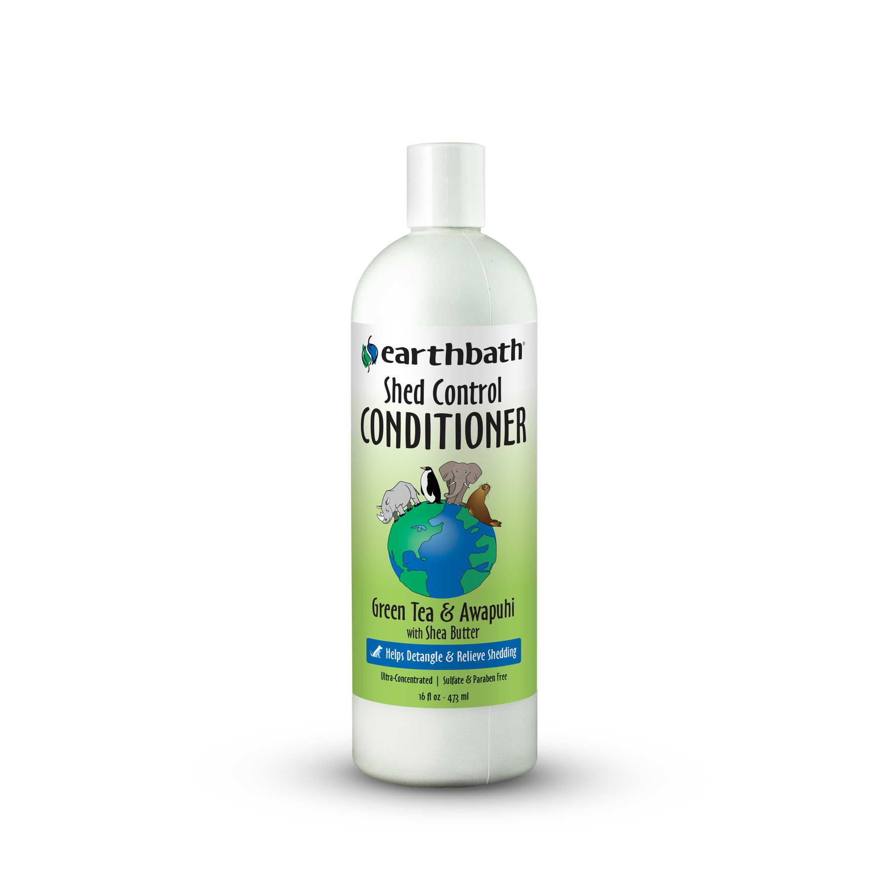 Bottle of Earthbath Shed Control Conditioner on a white background