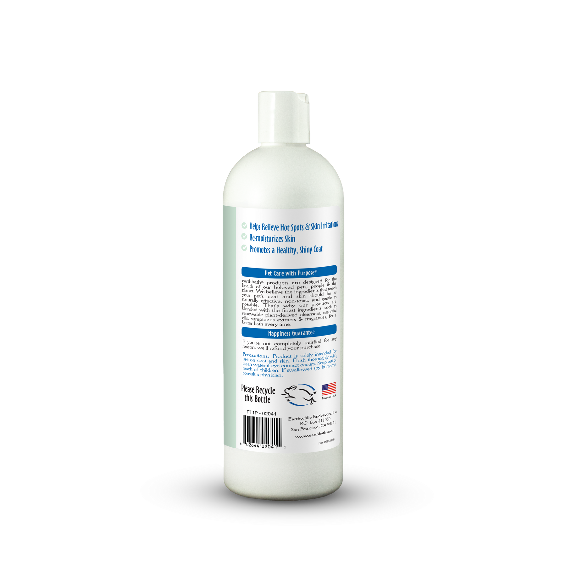 Bottle of pet shampoo with label on a white background