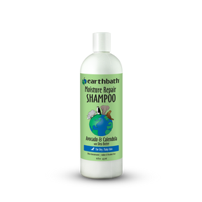 A bottle of Earthbath Moisture Repair Shampoo with Avocado & Calendula, shown on a white background.