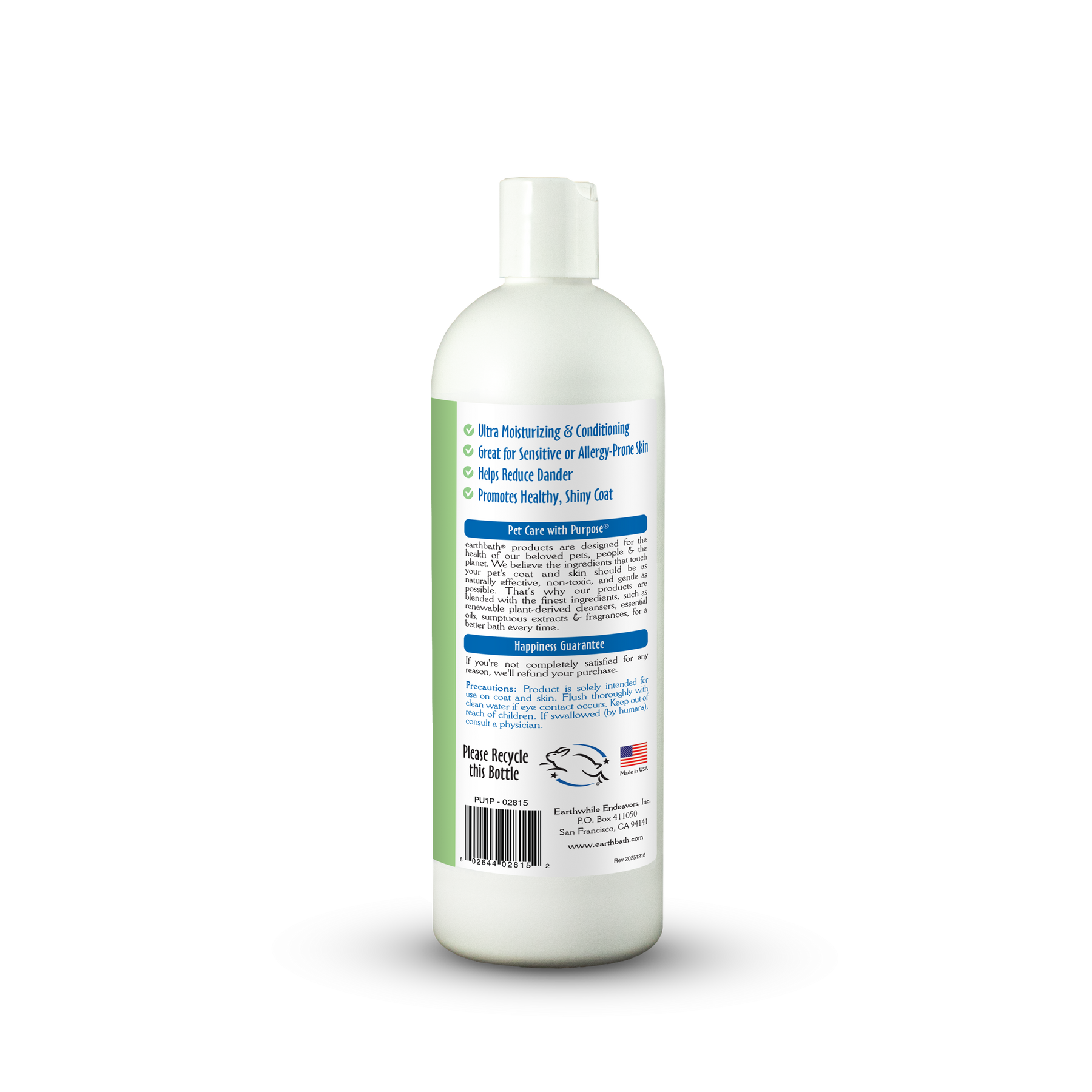 Bottle of pet shampoo with label on a white background