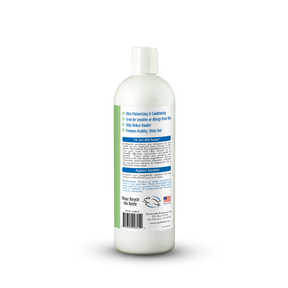 Bottle of pet shampoo with label on a white background