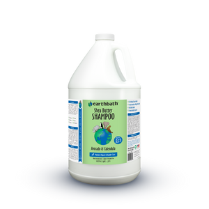 A white plastic bottle of Carthath Shea Butter Shampoo with a label