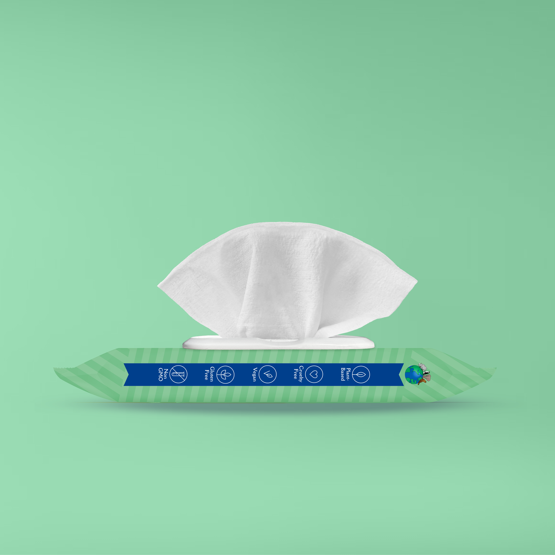earthbath wipes pack with a single white wipe on a green background