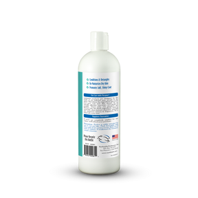 Bottle of pet shampoo with a label on a white background
