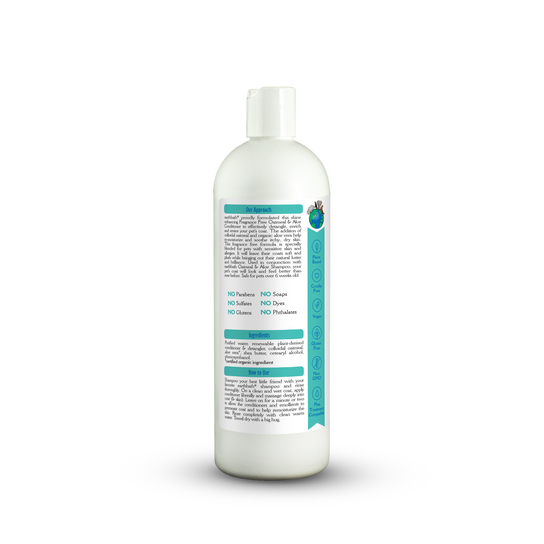 White bottle with a blue label on a white background